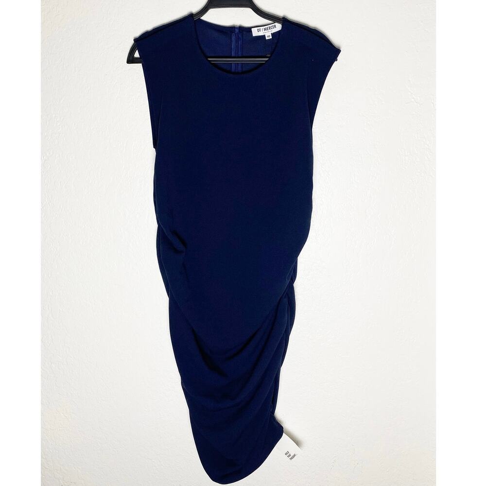 Of Mercer Women's Bodycon Midi Dress Snap‎ Shoulder Sleeveless Shirred Sides NWT